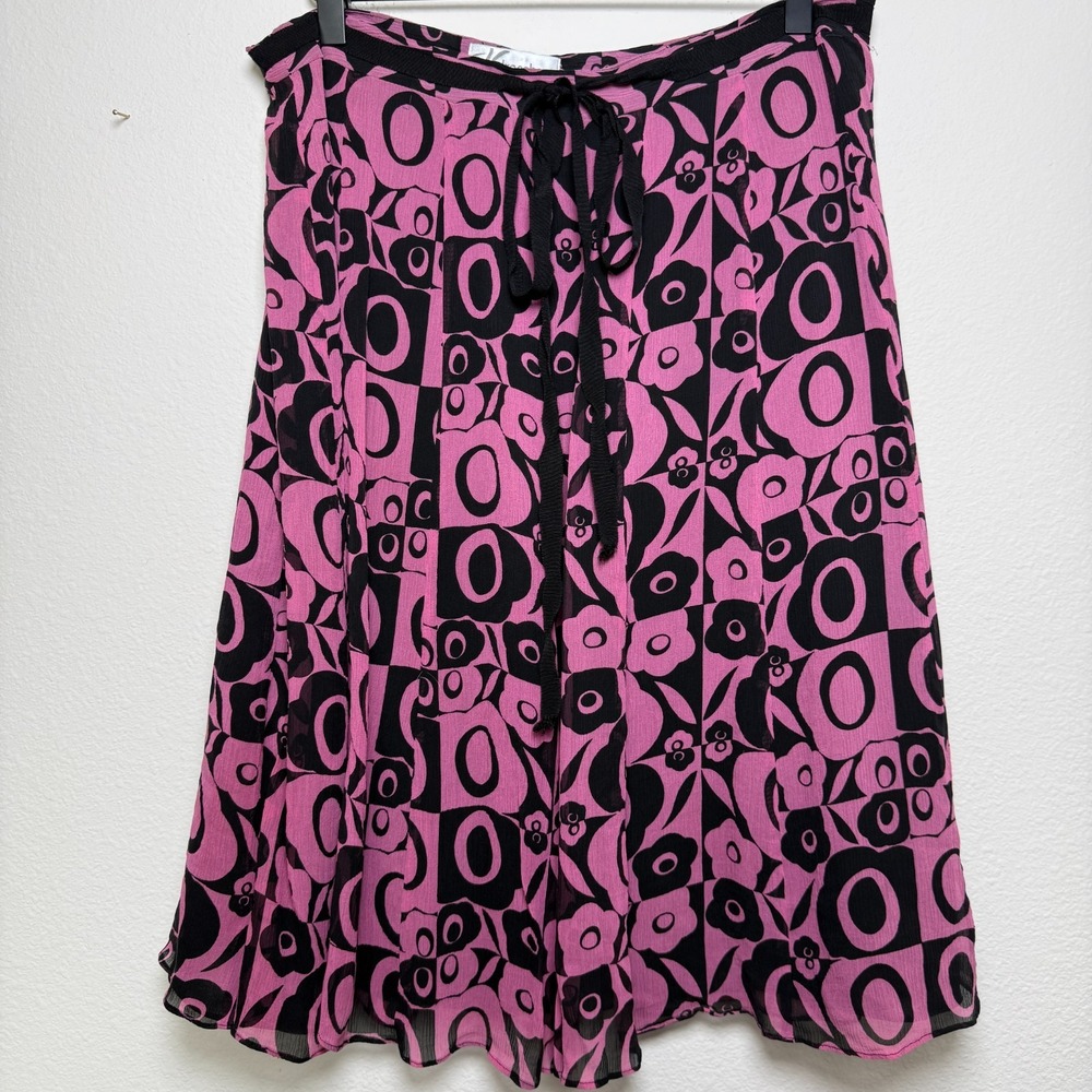 VTG‎ 90s Women 100% SILK Fairy Whimsigoth Skirt 14 Pink Floral Paisley Patchwork